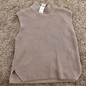 NWT Abercrombie & Fitch Taupe Brown Mock Neck Knit Sweater Vest